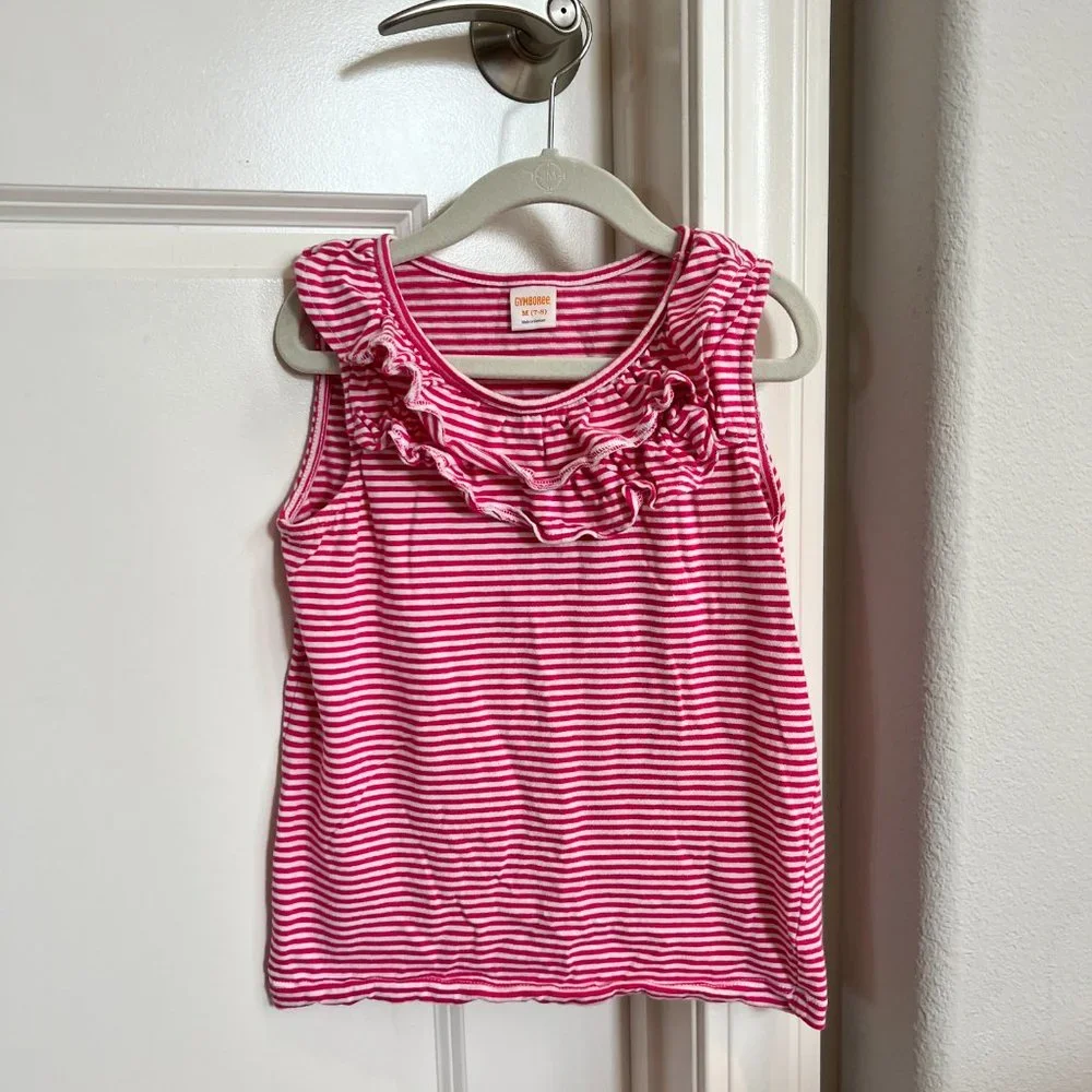Gymboree 100% Cotton Tank Top Pink & White Stripe Girls M Like New!